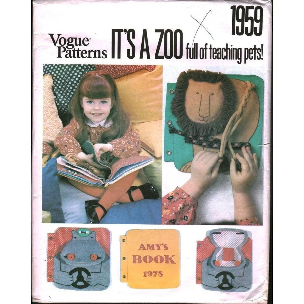 Vintage 1978 Vogue Patterns 1959 Its a Zoo Quiet Book Teaching Pets Pattern FF